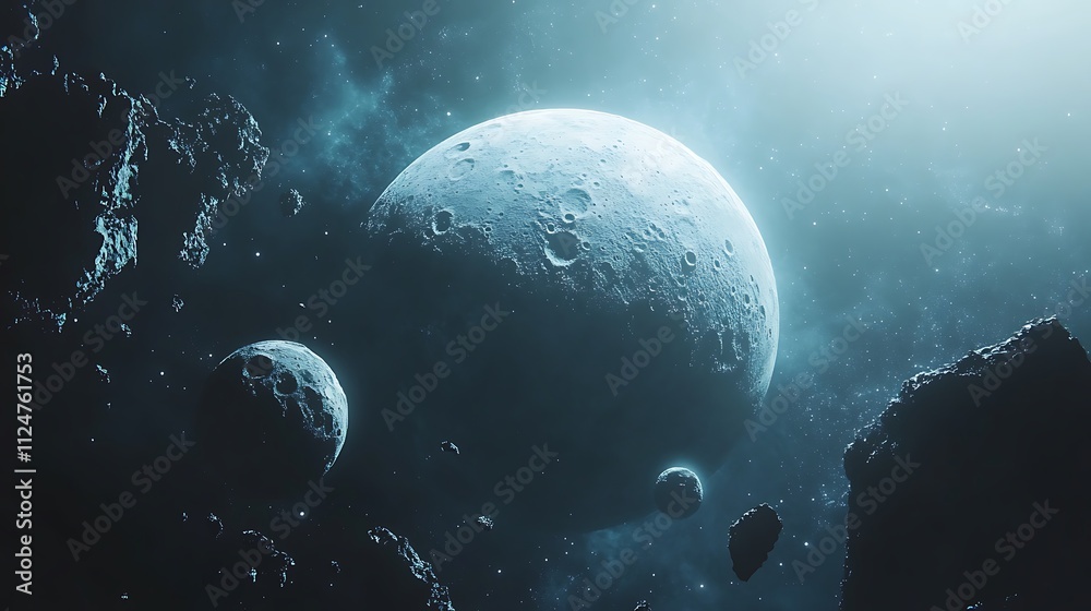Canvas Prints a planet in space with several moons a blue, space planet galaxy