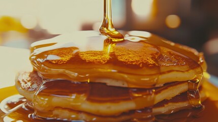 Golden Pancakes with Maple Syrup Drizzle
