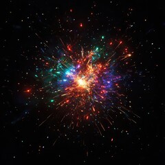 Obraz premium Colorful explosion of light and sparks in dark space.