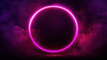 Neon Circle on Dark Background with Colorful Smoke Effects