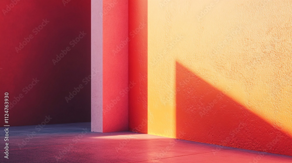 Aufkleber sunlight casting shadows on colorful walls in modern building