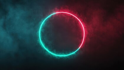 Vibrant Neon Circle with Smoke Effect in Dark Background Visuals