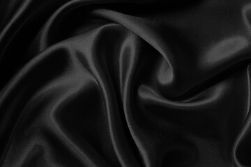 Fototapeta premium Black grey fabric texture background, detail of silk or linen pattern.
