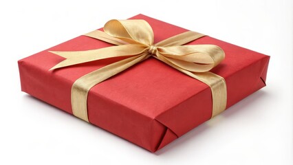 Fototapeta premium Red Gift Box with Gold Ribbon A Festive Concept
