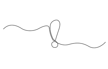 Fototapeta premium Exclamation point. One line continuous exclamation point. Line art, Continuous one line drawing, Dangerous sign line continuous drawing vector, Exclamation mark one line drawing.