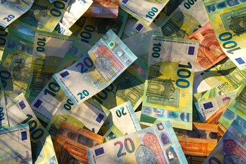 Euro money background. Euro Banknotes Design. Euro cash payment and wages. Cash background. Banknotes of European Union (EU ). Economic and political. Bills for pension and salary. Social finance.