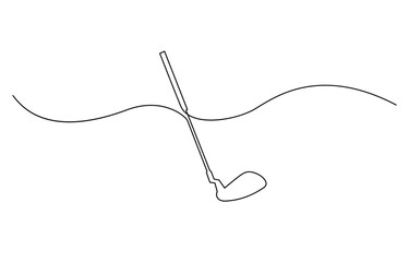 Golf putter continuous one line drawing, Golf line icon, Golf Club, One continuous line drawing of Golf sports vector illustration, Golf putter abstract one line icon drawing.