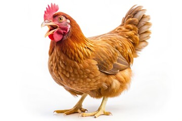 Fototapeta premium Funny Chicken Hen, Brown Hen, Isolated White Background, Hilarious Poultry, Comedy Chicken Photo