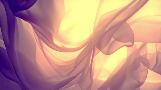 Animation of orange translucent fabric floating in the air, curving in smooth lines. Light shimmers and soft shadows create a minimalist and elegant style