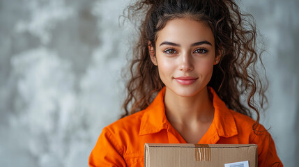 Obraz premium Smiling Delivery Worker Holding a Parcel