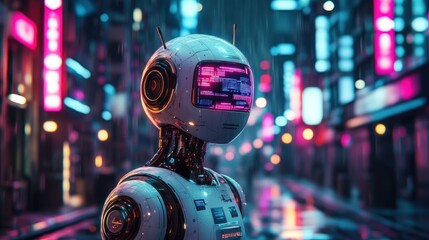 Cyberpunk City Rain: A Retro-Futuristic Robot's Journey