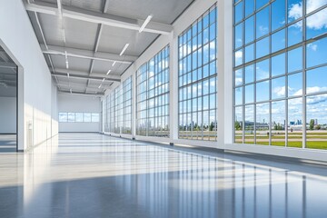 Obraz premium Modern industrial building sleek black exterior large glass windows geometric architecture