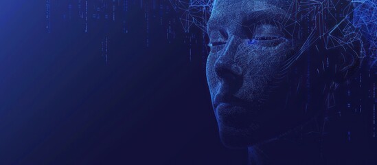 Obraz premium Female robot face with binary code and computer elements