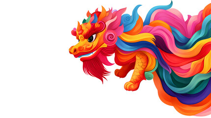 Vibrant dragon dance performance cultural festival digital art colorful environment side view traditional symbolism