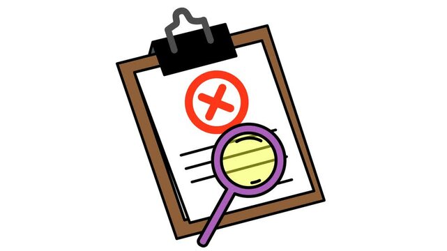 Rejected document scan. Error detection icon files. Cartoon animation. Alpha channel.