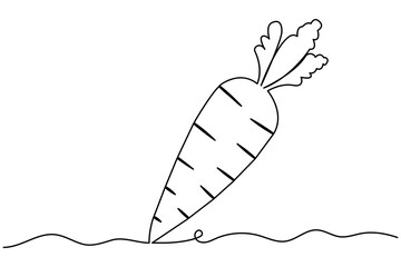 Simple carrot in continuous one line art drawing icon isolated on white background vector illustration