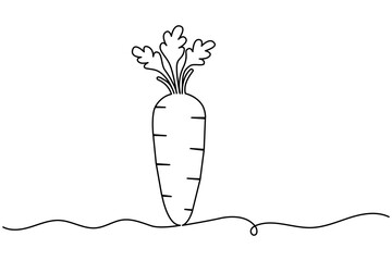 Simple carrot in continuous one line art drawing icon isolated on white background vector illustration