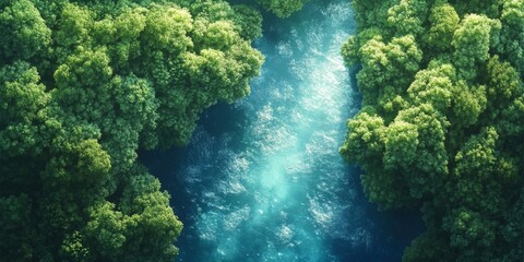 A forest with a lake in the middle