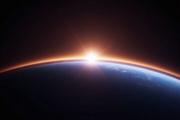 Fototapeta premium Futuristic space scene planet curvature atmosphere sun illumination