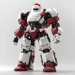 Santa Claus in a Gundam exosuit mech robot, ready for action with a sleek, futuristic look and dynamic energy.