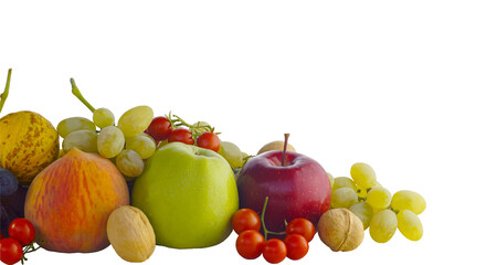 Grapes and other fruits on a white background