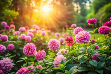 Obraz premium Beautiful pink flowers blooming in a vibrant garden, showcasing intricate petals and lush green foliage, perfect for nature enthusiasts and floral lovers seeking serene imagery.