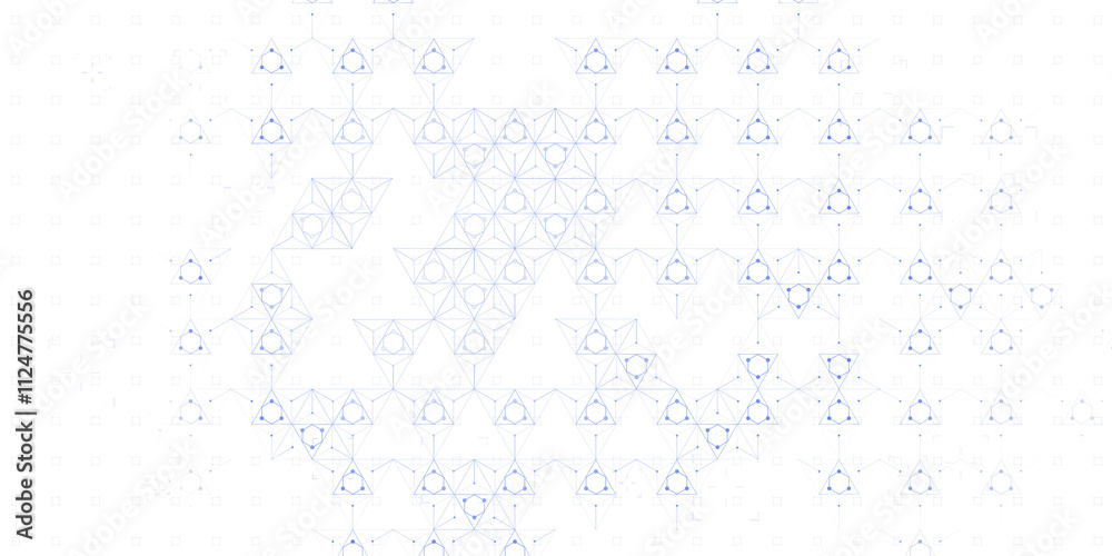 Poster Abstract geometric network made of blue lines and dots forming triangular patterns, isolated on white. Concept of digital connections. 3D Rendering.