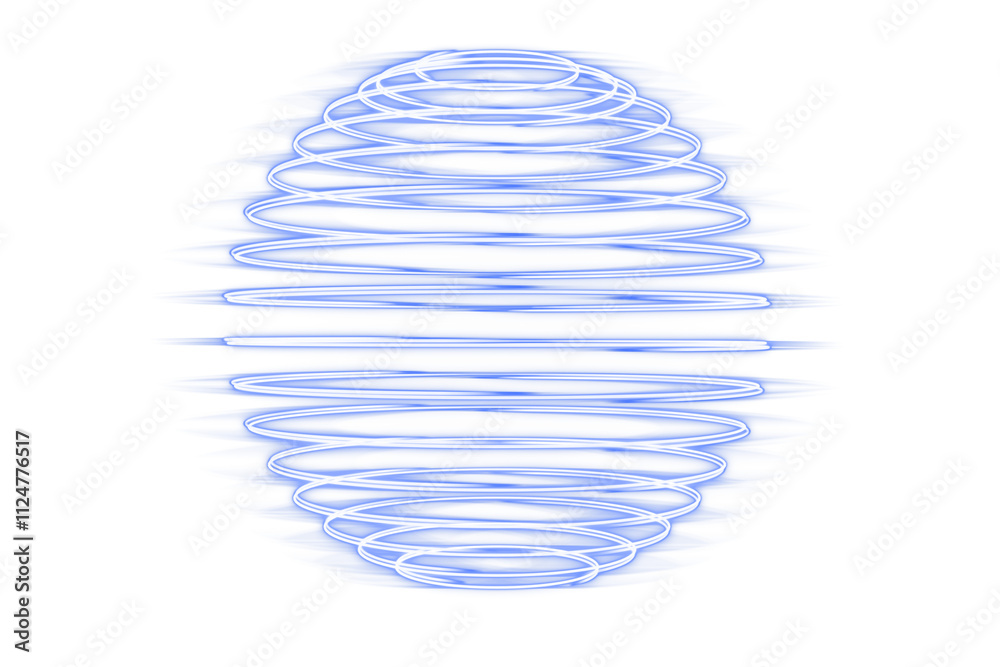 Poster Abstract blue neon spiral lines forming a 3D cylindrical shape, isolated on a clean white background, concept of virtual and tech design. 3D Rendering.