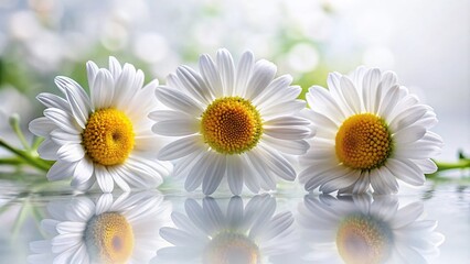 Obraz premium Beautiful White Camomiles and Daisies Isolated on a White Background for Floral Wallpaper Design, Perfect for Nature Lovers and Home Decor Enthusiasts