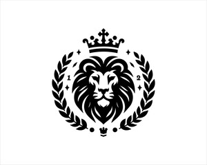 Lion King logo design icon symbol vector illustration. Black and white lion.