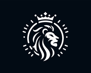 Lion King logo design icon symbol vector illustration. Black and white lion.