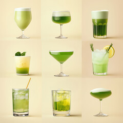 A still life of a green cocktail, with shamrock garnish, set in a contemporary bar setting. The trendy and refreshing drink brings a modern twist to the traditional St. Patrick's Day celebration.