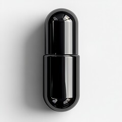 Minimalist Black Capsule-Shaped Cosmetic Bottle on a White Background