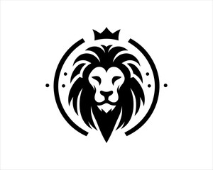 Lion King logo design icon symbol vector illustration. Black and white lion.