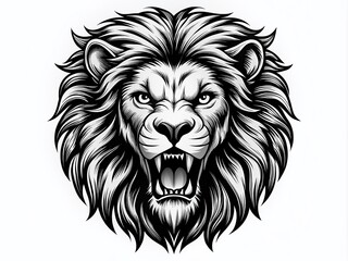 Fototapeta premium Black and White Vector Illustration of an Angry Lion Head for Logo Design and Branding Purposes with a Bold Roar Effect and Artistic Template Style