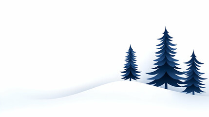 Obraz premium Winter landscape, snowy scene, blue pine trees, minimalist design, white background