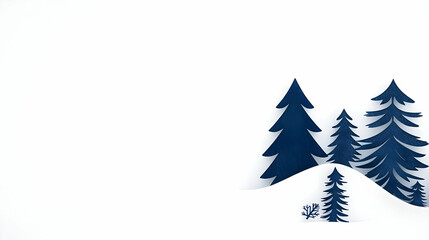 Obraz premium Winter forest, snowy landscape, blue trees, evergreen silhouettes, minimalist design