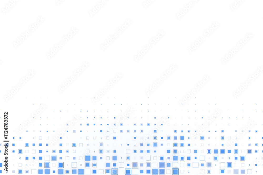 Aufkleber Abstract blue square pattern with a digital style on a clean white background. Concept of modern virtual technology and design elements. 3D Rendering.