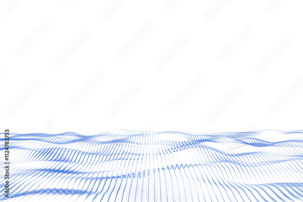 Poster Abstract blue wave lines flowing smoothly on a white background, clean digital style, representing futuristic virtual tech concepts. 3D Rendering.