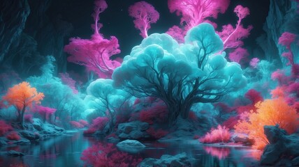 Background of White Bioluminescent Digital Abstract Art with Surreal Infrared Glow