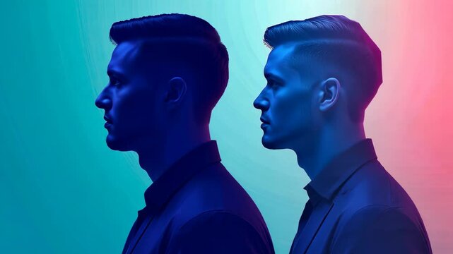 Businessman posing showing multiple personalities with different lighting