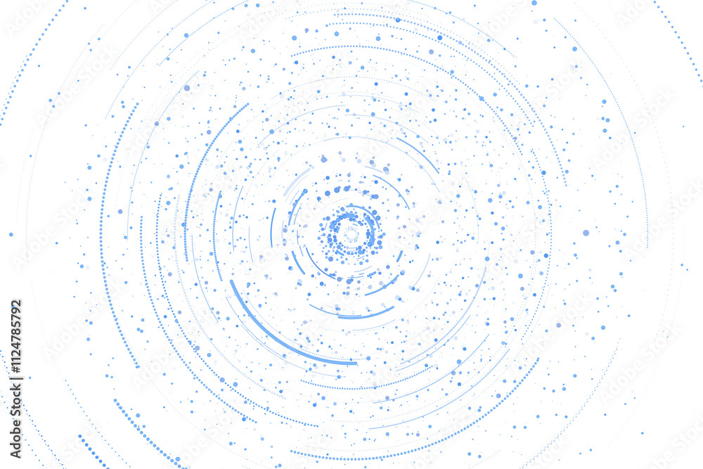 Aufkleber Circular blue dotted pattern in digital style, isolated on a clean white background, representing a virtual tech concept. 3D Rendering.