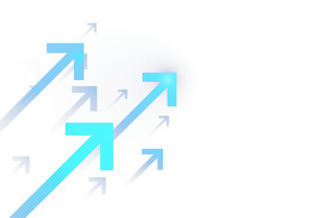 Multiple blue arrows pointing upward on a white background, clean and minimalistic style, concept of progress, direction, and growth. 3D Rendering.