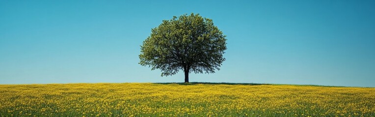 Obraz premium A tree stands in a field of yellow flowers