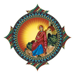 Obraz premium The Blessed Virgin Mary. Religious decorative dome. Christian illustration in Byzantine style isolated on white background