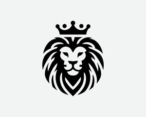 Lion King Silhouette logo design icon symbol vector illustration. Black color lion logo.