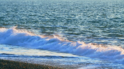 Travel Beginning Nature Concept. Beautiful Peaceful Gold Sunny Sunset Sea Water Background. Abstract Natural Liquid Surface Background.