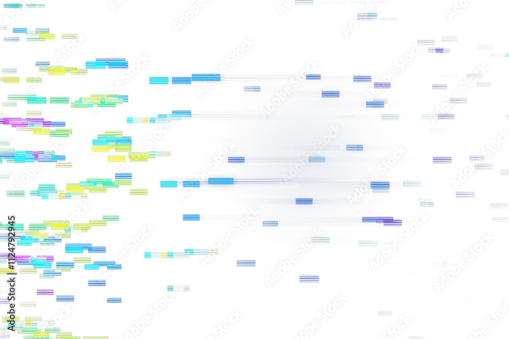Poster abstract colorful digital lines, blurred and aligned on a white background, showcasing a clean, futu