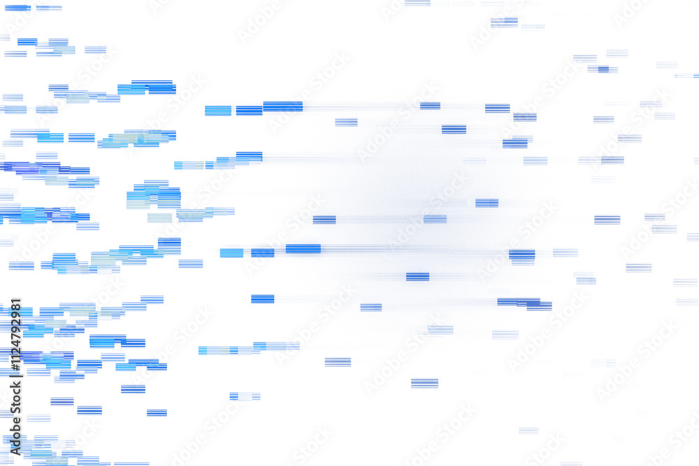 Aufkleber Abstract blue horizontal lines arranged in a digital pattern on a white background, creating a clean and modern tech-inspired graphic style. 3D Rendering.