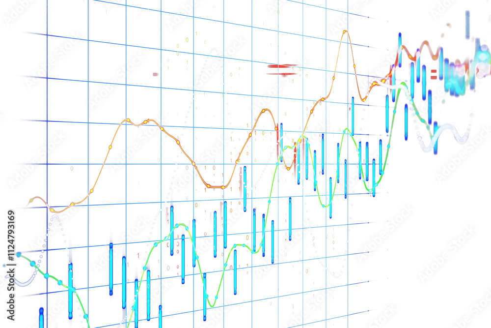 Fototapete abstract financial chart with colorful lines and bars on a clean white background, showcasing econom